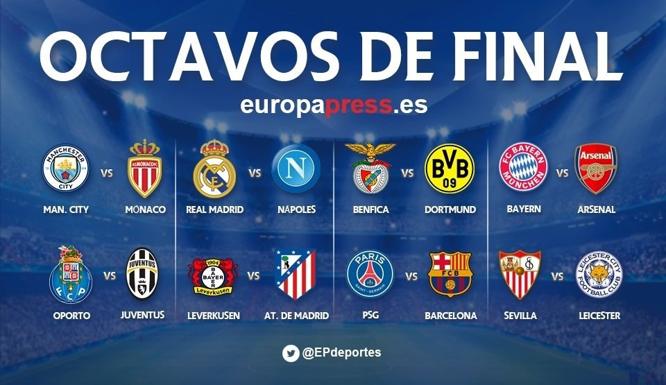 Estos son los cruces de los octavos de final de la Champions