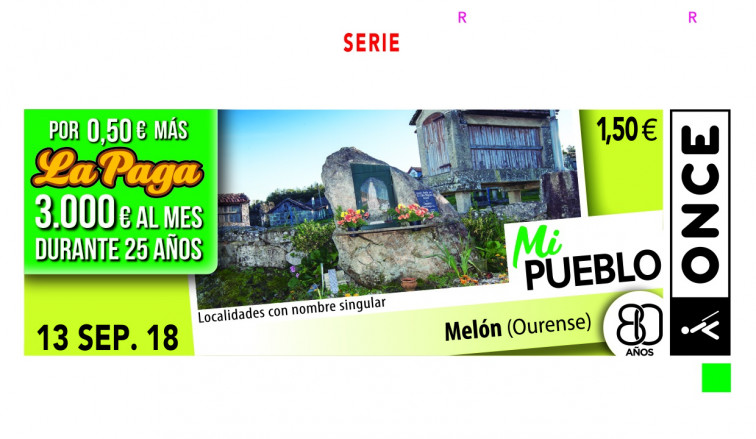 El municipio de Melón será la imagen del cupón de la ONCE el 13 de septiembre