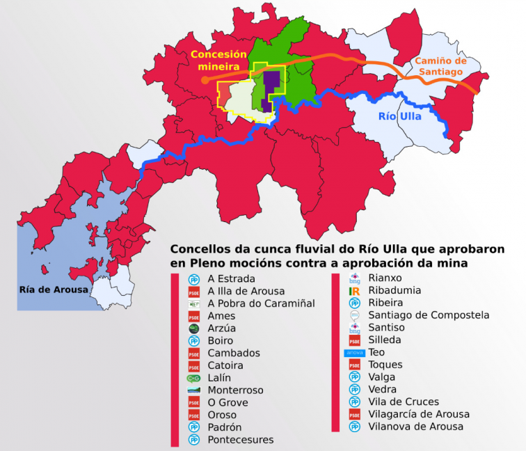 ​Cinco ayuntamientos más contra la Mina de Touro y van 42 (11 del PP)