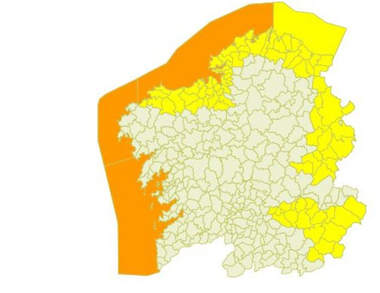 Varias comarcas de Galicia en alerta por el temporal