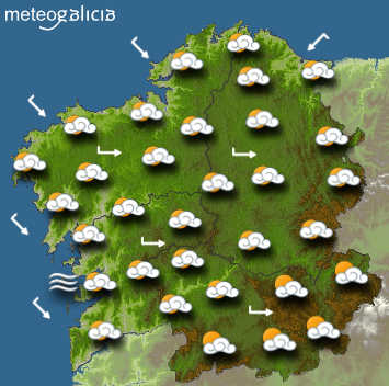 Predicciones meteorológicas para el lunes en Galicia: Nubes y lloviznas ocasionales, con bajada de temperaturas máximas