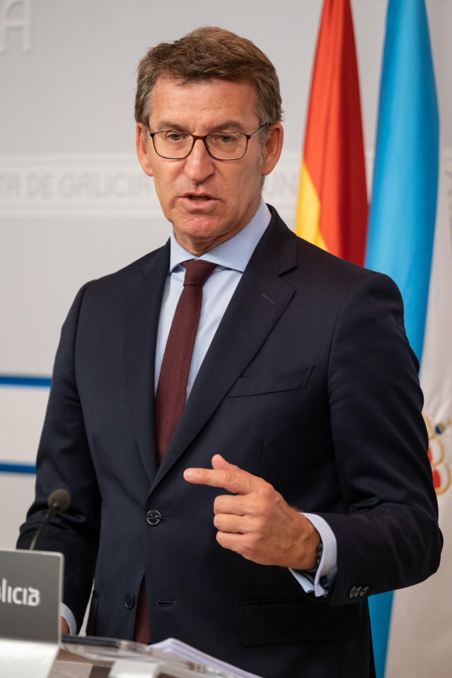 El presidente de la Xunta, Alberto Núñez Feijóo, en la rueda de prensa del Consello.