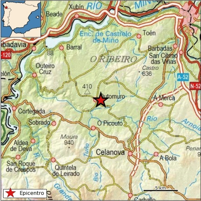 Un pequeño terremoto de 3,3 en Cartelle se hace sentir en Ourense