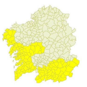 Alerta amarilla por lluvias en tres provincias gallegas este domingo