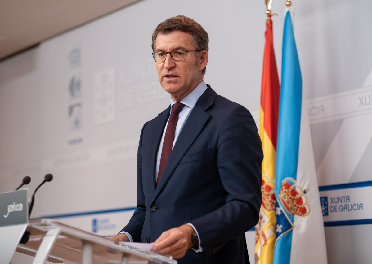 El presidente de la Xunta, Alberto Núñez Feijóo, en rueda de prensa tras el Consello.