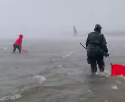 Mariscadoras en cambados un dia de temporal