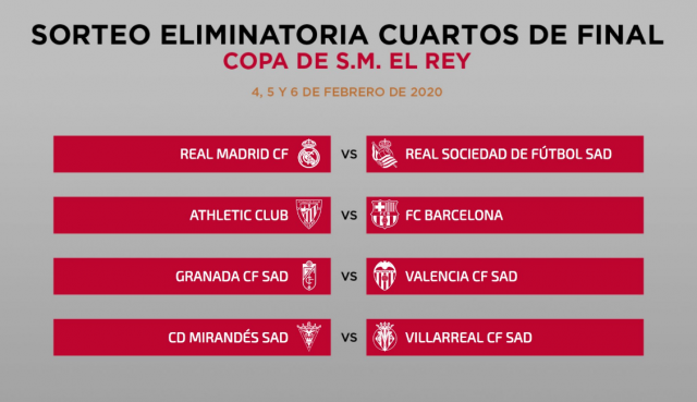 Barça-Athletic y Madrid-Real Sociedad en los cuartos de la Copa del Rey