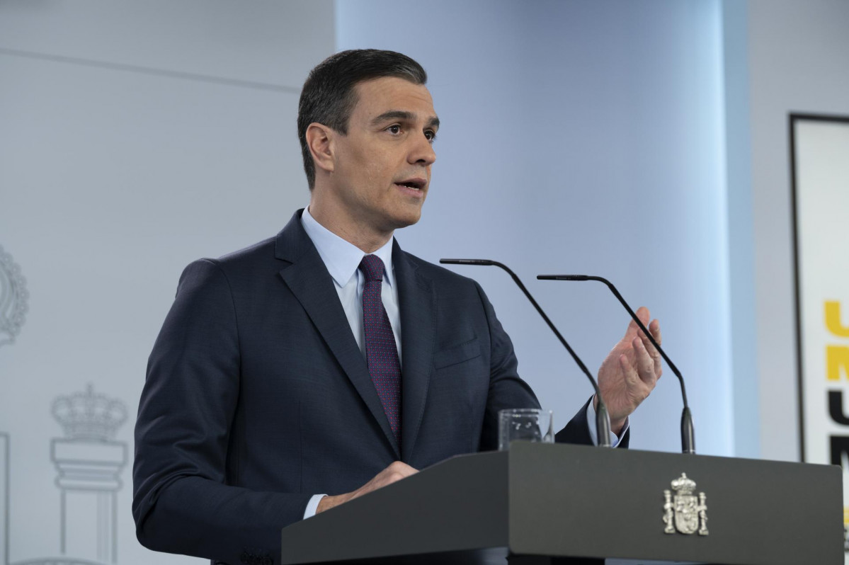 Comparecencia del presidente del Gobierno, Pedro Sánchez, en el Palacio de la Moncloa.