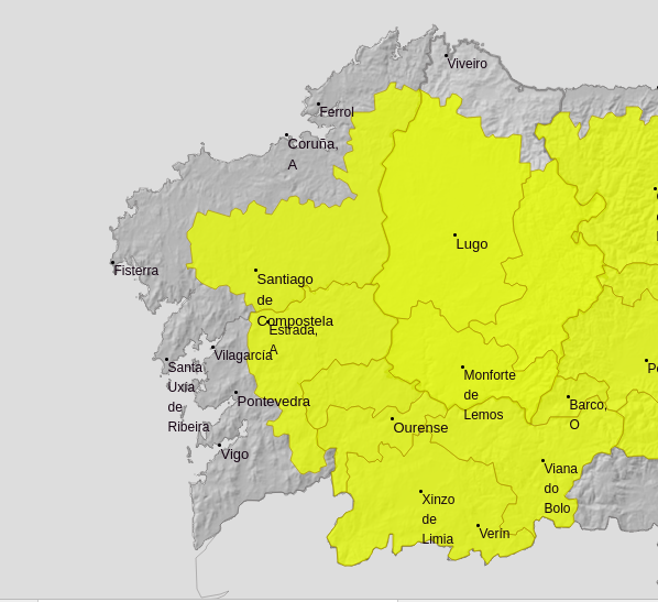 Casi toda Galicia en alerta amarilla por tormentas y lluvias torrenciales desde el mediodía del martes