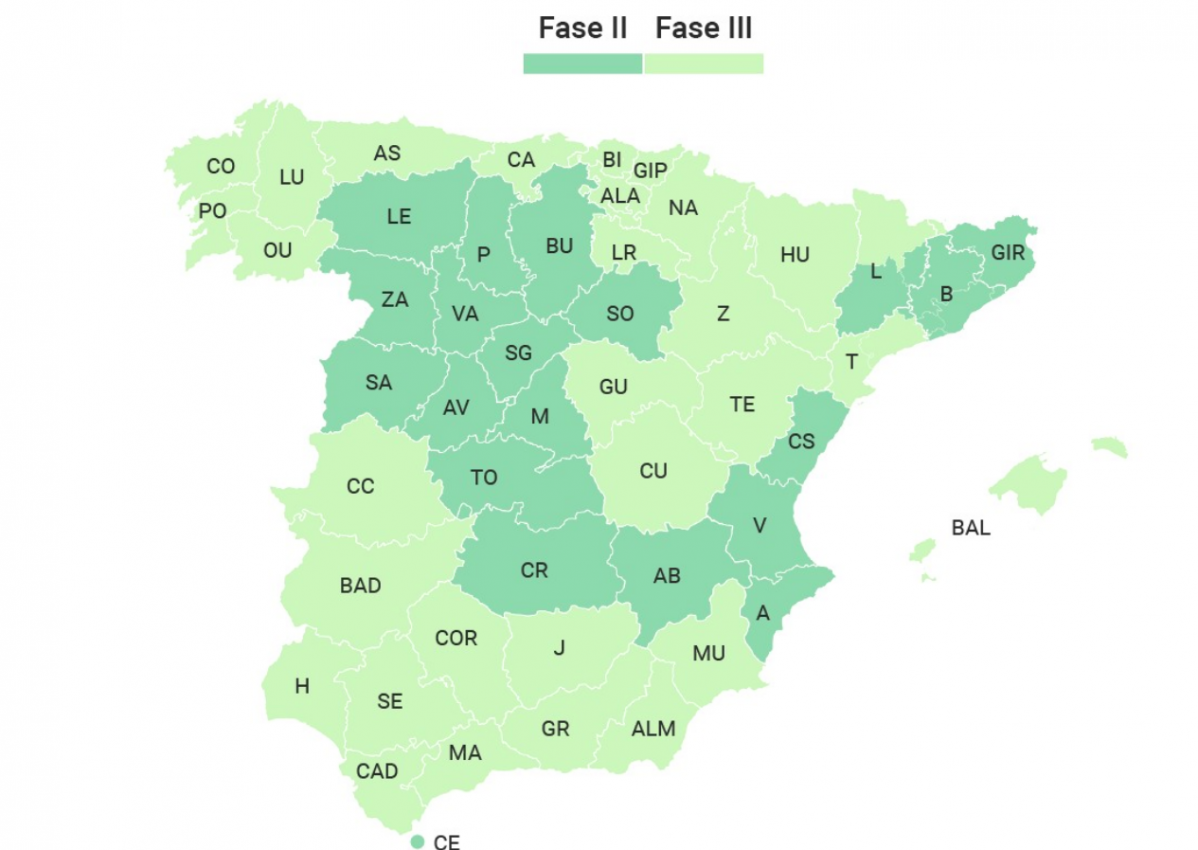 Mapa Espau00f1a desescalada fase 3 desde el 8 de junio