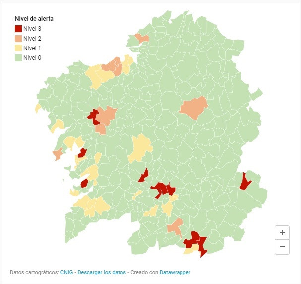 Máximo nivel de alerta por coronavirus en Marín, Vilagarcía, Ames, O Barco y otros 6 municipios