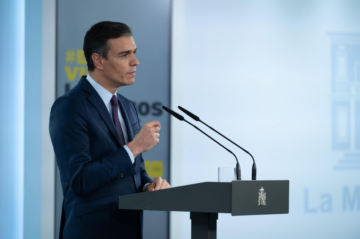 El presidente del Gobierno, Pedro Sánchez, durante una declaración institucional