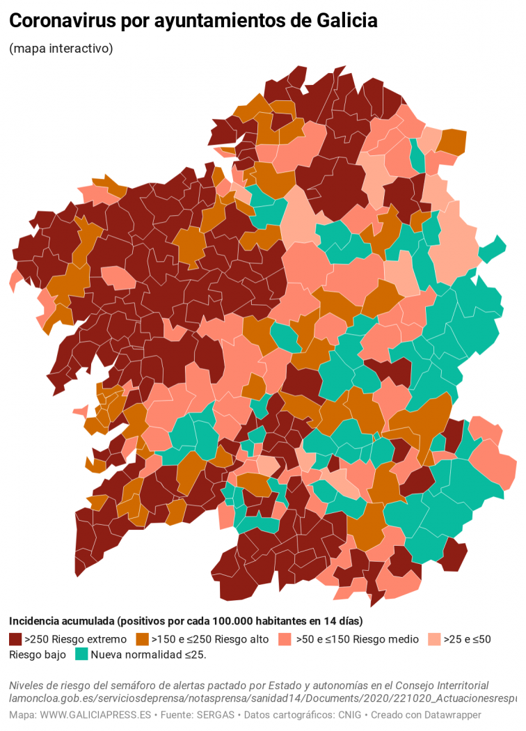 Covid por municipios: Sigue disparado en A Coruña, Santiago, Ourense, Viveiro, Xove y otros ayuntamientos