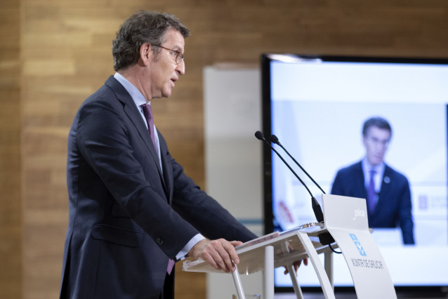 El presidente de la Xunta, Alberto Núñez Feijóo, en rueda de prensa.