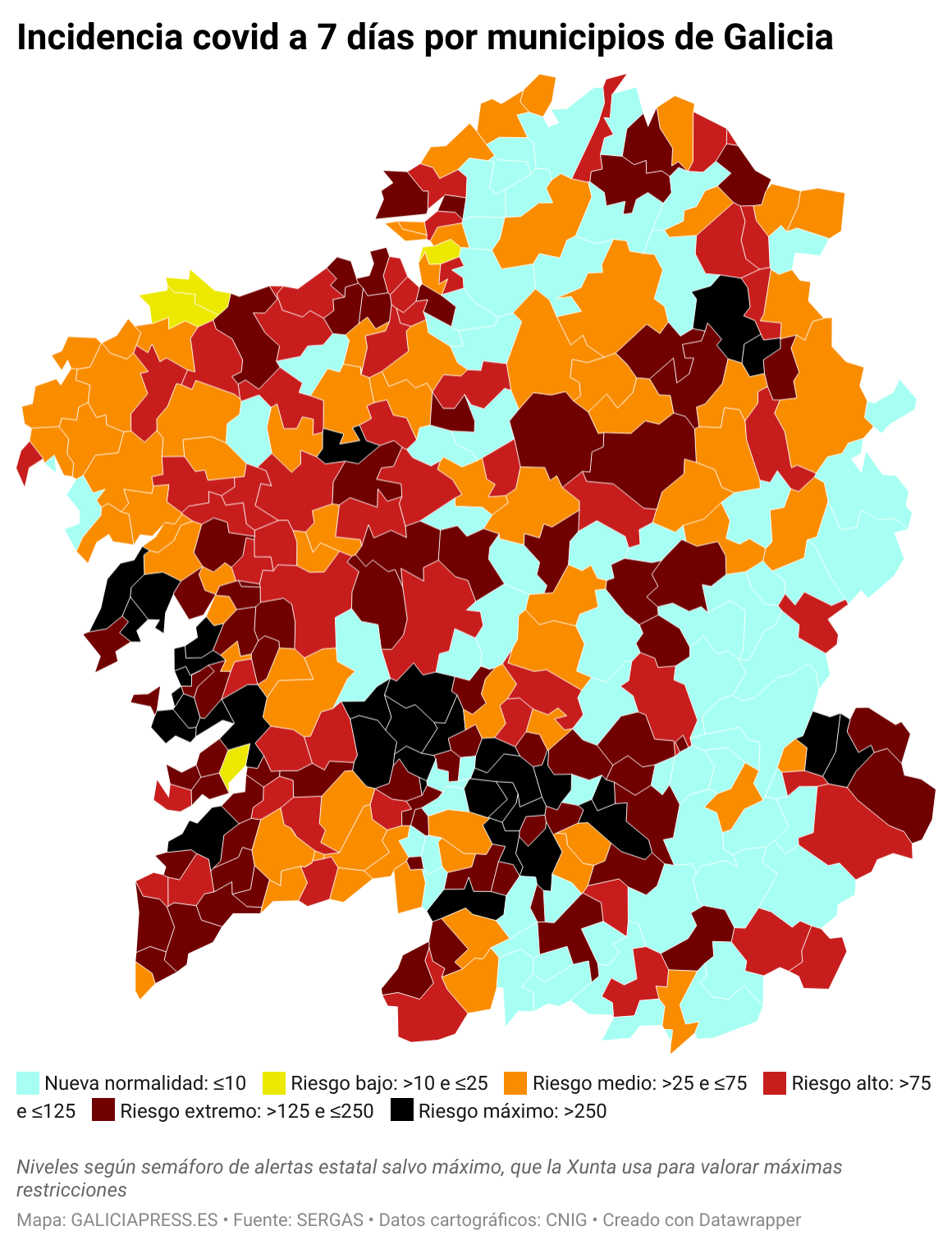 PGZkW incidencia covid a 7 d as por municipios de galicia