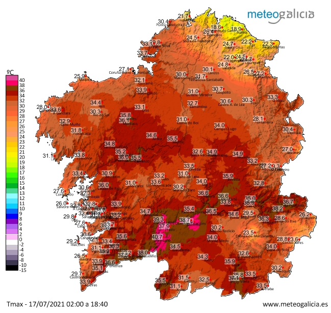 Alerta naranja por temperaturas de casi 40 grados en Ourense y alerta amarilla en otras comarcas