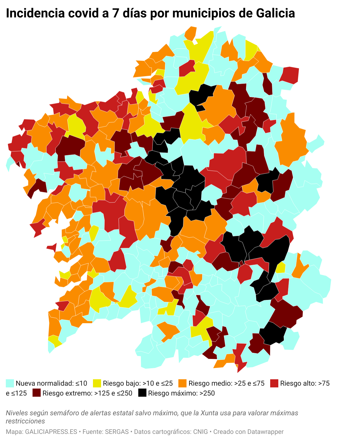 Ur7ci incidencia covid a 7 d as por municipios de galicia