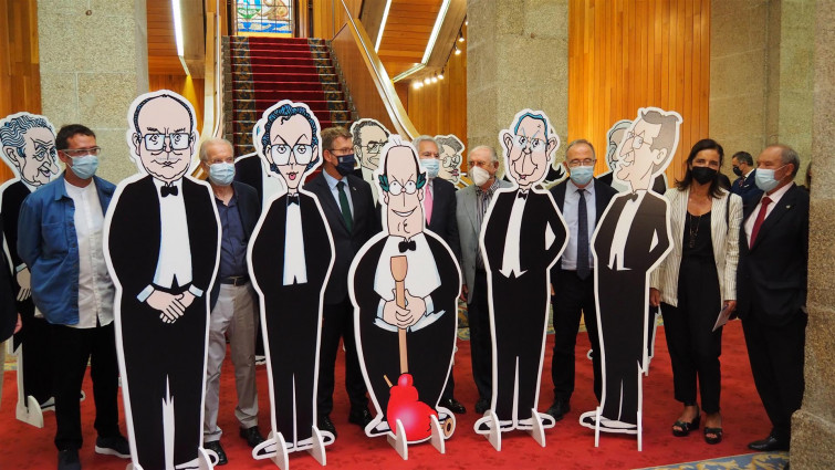 Exposición de las caricaturas de Siro López, que se jubila, para celebrar 40 años de Parlamento de Galicia