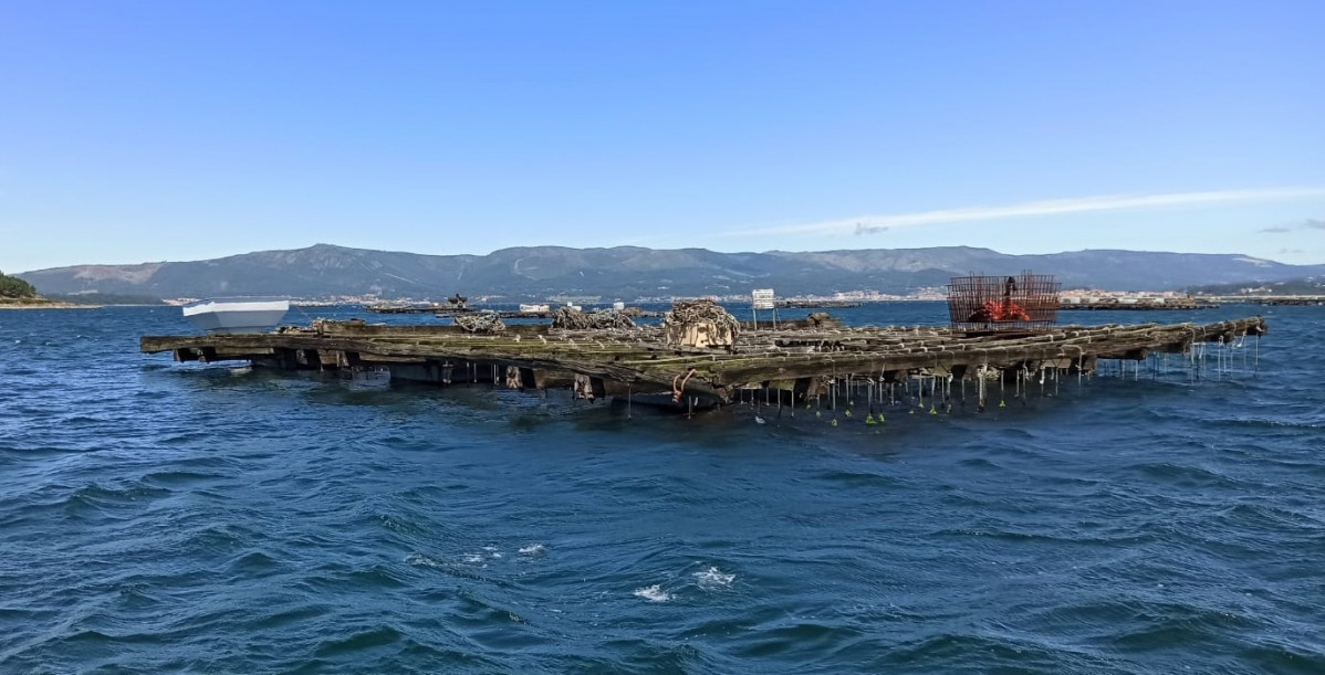 Archivo - Batea de mejillones en A Illa de Arousa