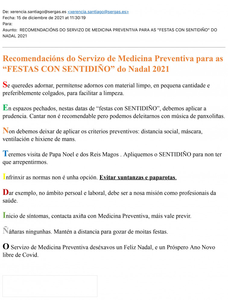 La Xunta no recomendó no hacer cenas hasta después de los contagios de médicos de Santiago, revela CESM