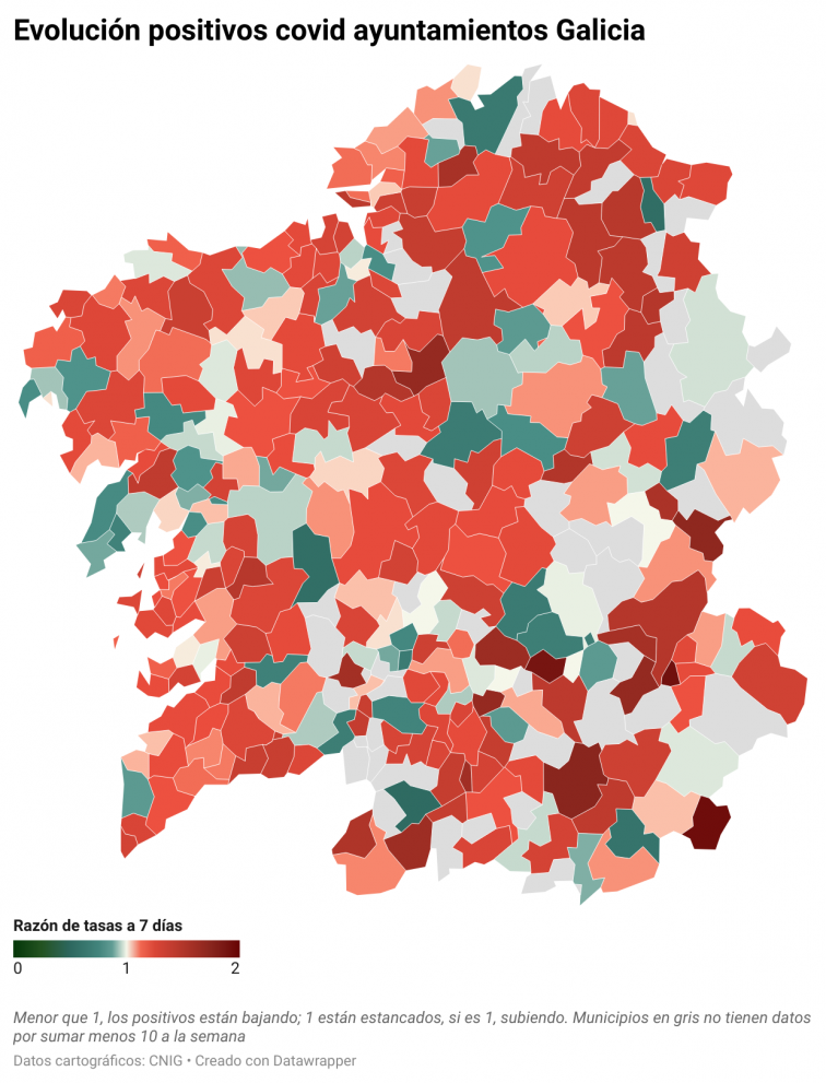 Covid municipios: A Coruña (+19%) y Vigo (+17%) lideran la alza de los positivos semanales que sufren todas las ciudades