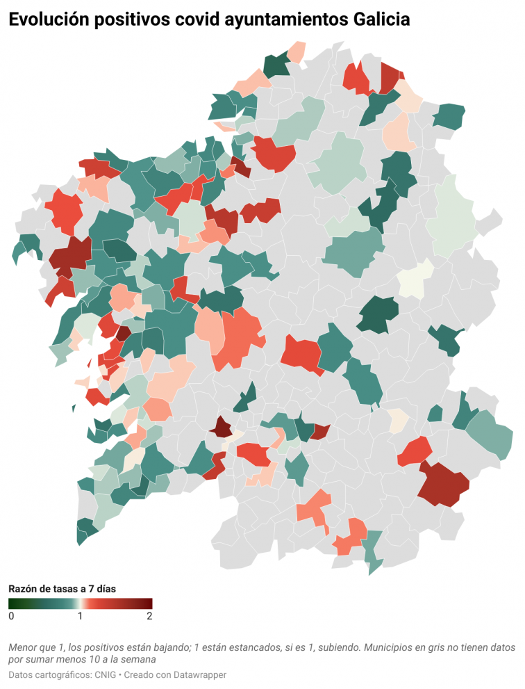 Covid municipios: fuertes alzas en casi toda la comarca de Arousa, Viveiro, Ourense y Xinzo
