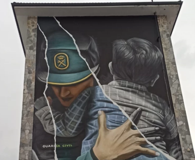 Diego As vuelve a la carga con su último grafiti, homenaje a la Guardia Civil en la comandancia de Lugo​