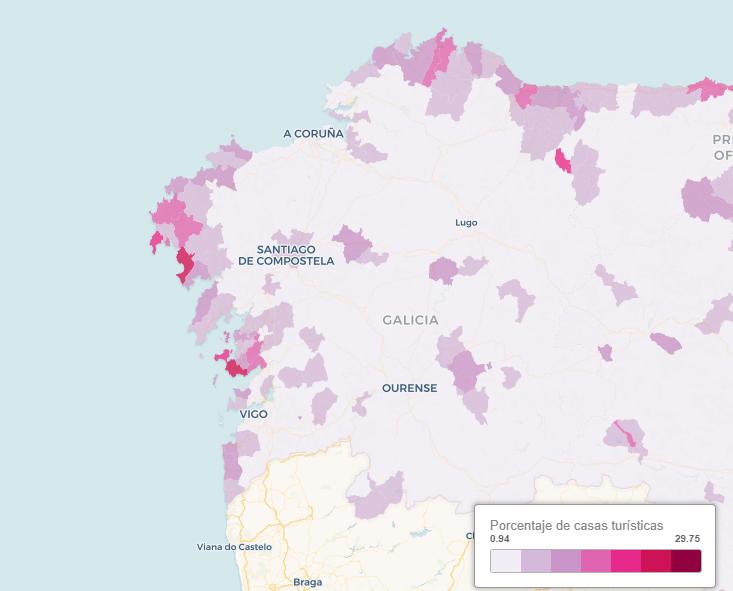 Mapa de alquileres vacacionales en Galicia: Una de cada 100 viviendas en la provincia de Pontevedra es turística