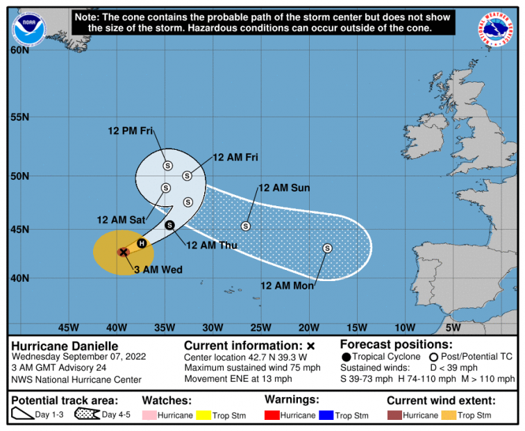 El huracán Danielle gira hacia Galicia y llegará a la comunidad la semana que viene, pero en forma de borrasca