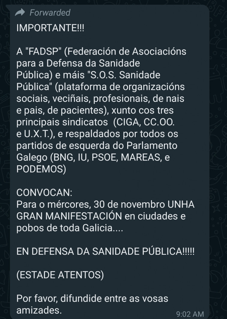 Fake news contra los defensores de la sanidad pública mediante un bulo sobre una manifestación