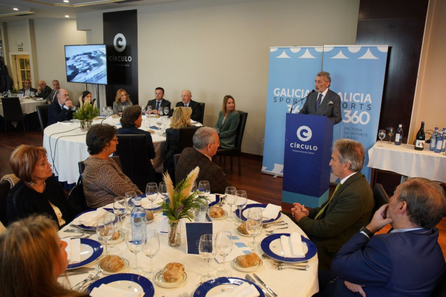 El presidende del Celta de Vigo presenta en el Círculo de Empresarios de Galicia el proyecto 'Galicia Sports 360'.