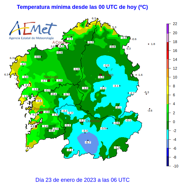 El frío, con casi -7º hoy en Viana do Bolo, continuará por lo menos hasta el miércoles en Galicia