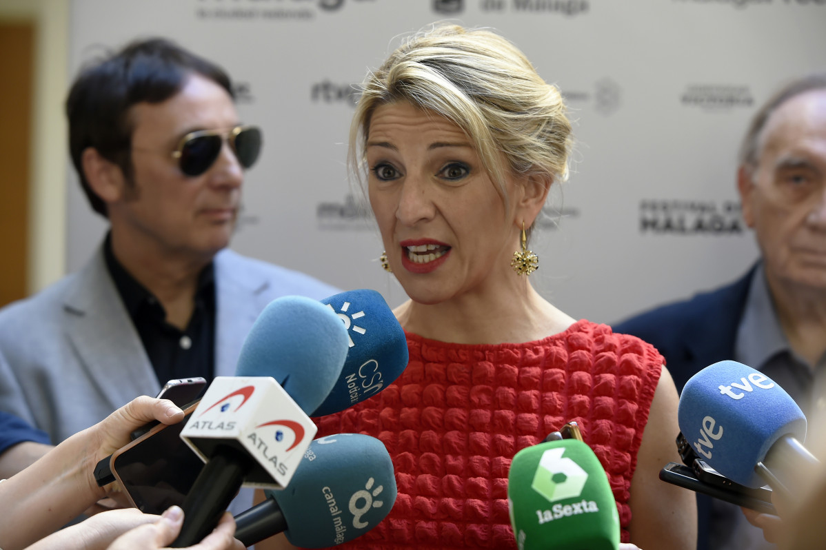 La vicepresidenta segunda del Gobierno Yolanda Díaz, en una atención a medios en Málaga