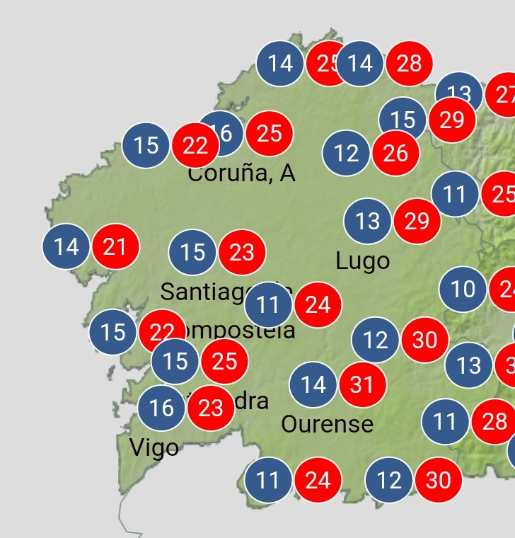 Galicia soportará temperaturas cercanas a los treinta grados y tormentas hasta el miércoles