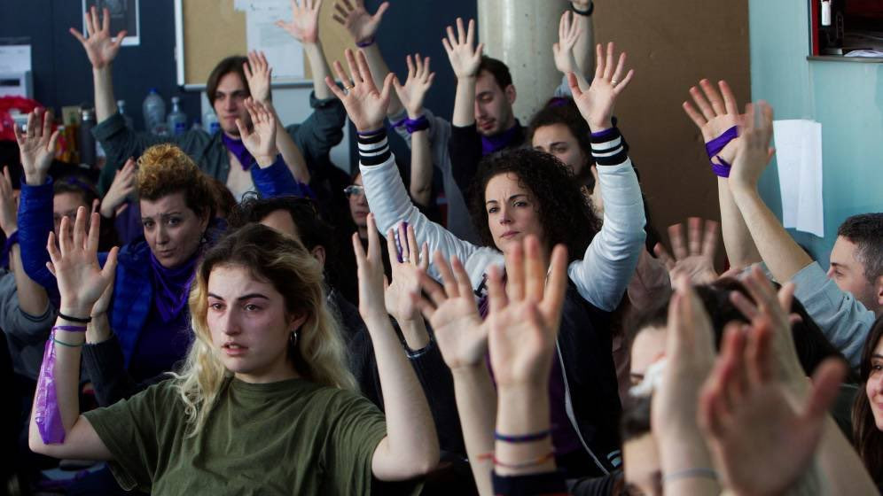 Protesta en 2020 de las alumnas de la ESAD contra los supuestos acosos sexuales en el centro pu00fablico en una foto de Erguer