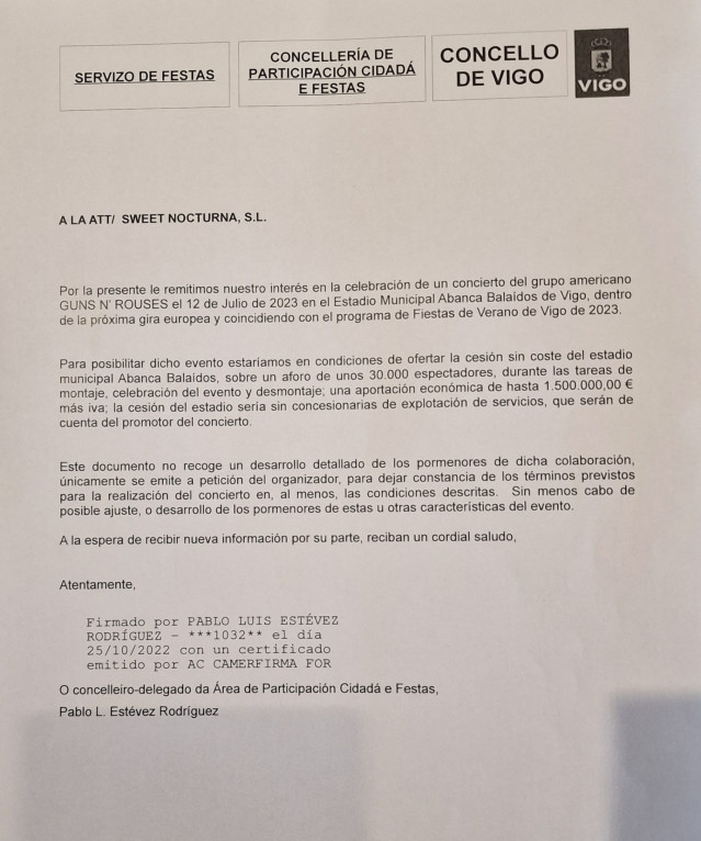 Carta remitida a la promotora