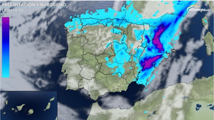 Precipitaciones previstas para la tarde del domingo, 27 de agosto de 2023