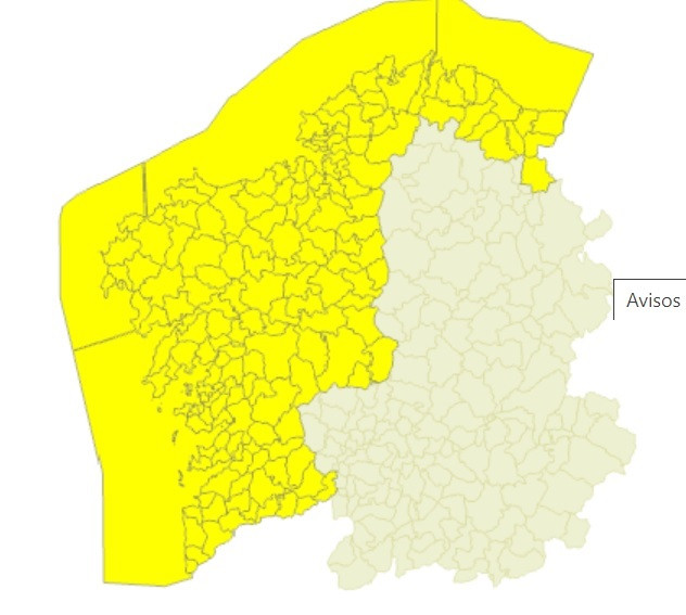 Alerta amarilla en todo el litoral y el interior de A Coruña y Pontevedra por viento y lluvias