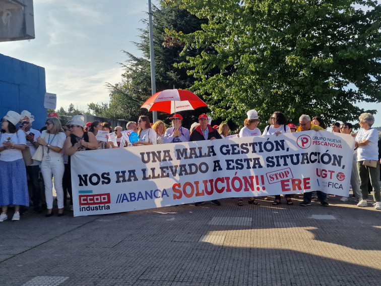 Protesta de los empleados de Pescanova ante Conxemar por el ERE que amenaza 82 empleos