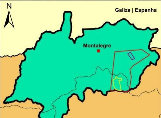 Situaciu00f3n de la mina de Romano seu00f1alada en amarillo y violeta en el documento ambiental