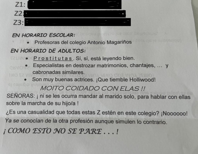 Anónimos masivos en Cambados dicen que unas profesoras son prostitutas que rompen matrimonios