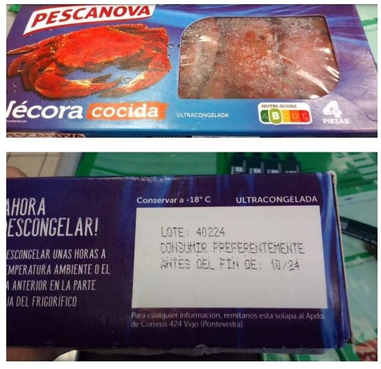 'Salmonella' en lotes de productos Pescanova, nécoras cocidas congeladas de la marca Pescanova