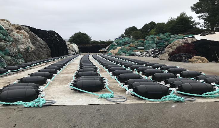 Long line para el cultivo de mejilla antes de ser lanzada al mar