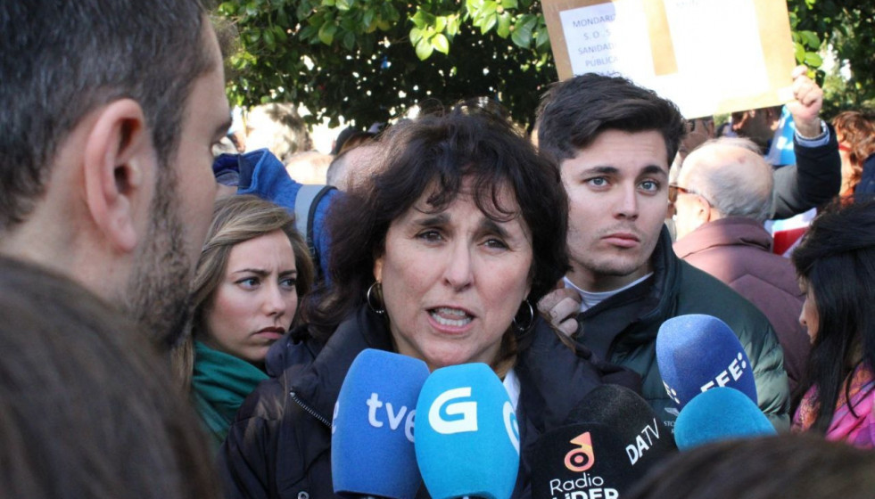 La candidata de Podemos Galicia a la Presidencia de la Xunta, Isabel Faraldo, en la manifestación de la sanidad