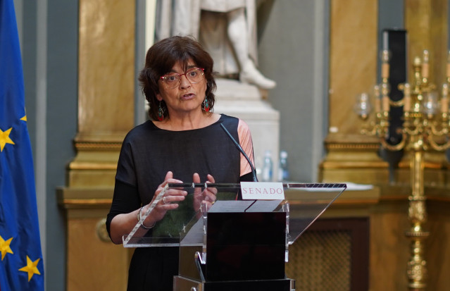 La senadora del BNG, Carme da Silva, interviene ante los medios