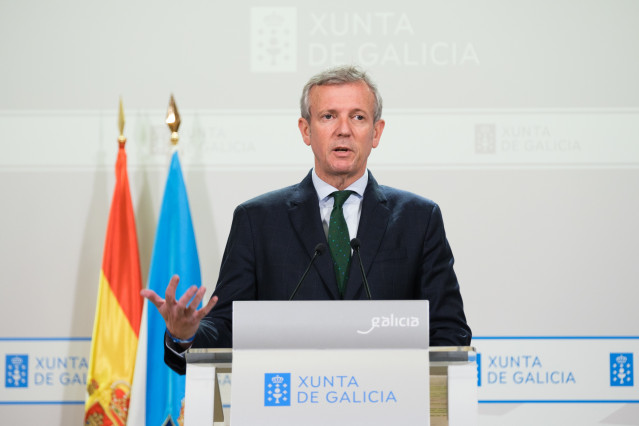 El presidente del Gobierno gallego, Alfonso Rueda, en la rueda de prensa posteiror a la reunión semanal del Consello