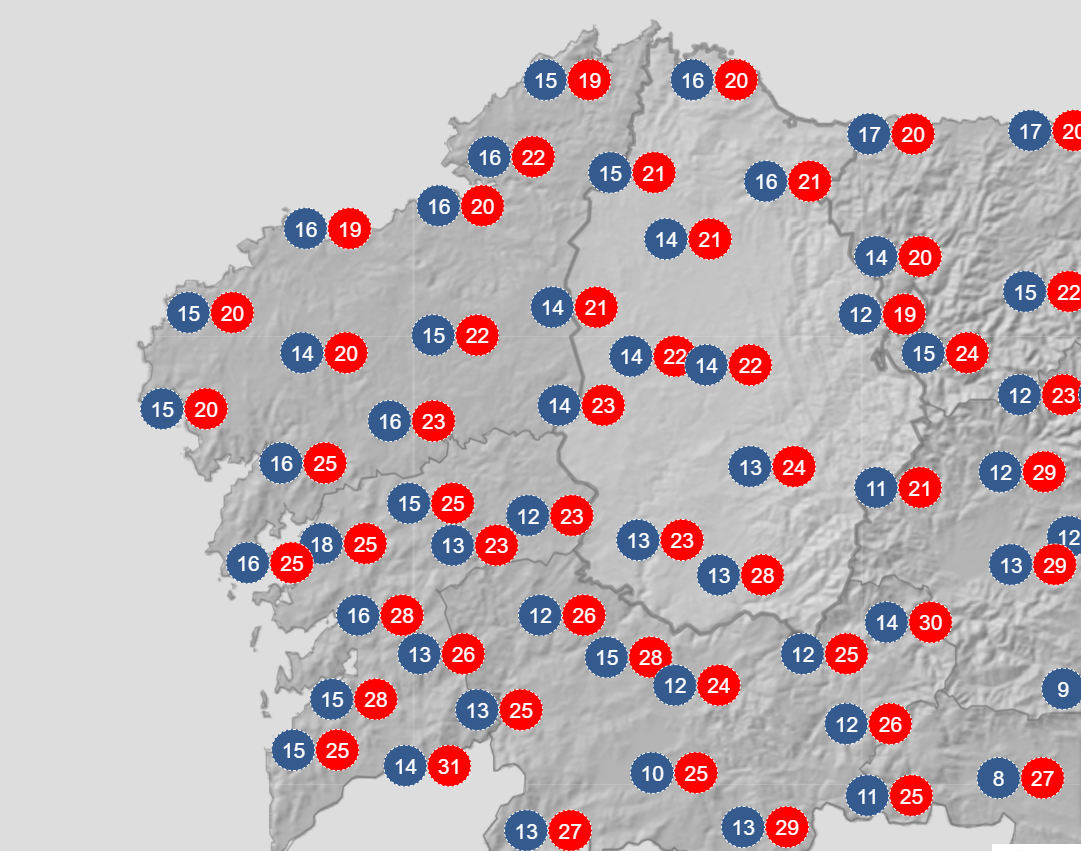 Mu00e1ximas y mu00ednimas para el domingo segu00fan AEMET en Galicia