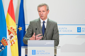 El presidente de la Xunta, Alfonso Rueda, en la rueda de prensa posteiror a la reunión de la Xunta
