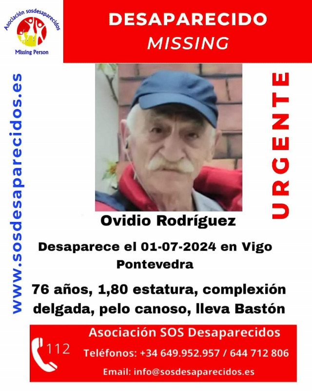 Ovidio Rodríguez, hombre de 76 años desaparecido en Vigo.