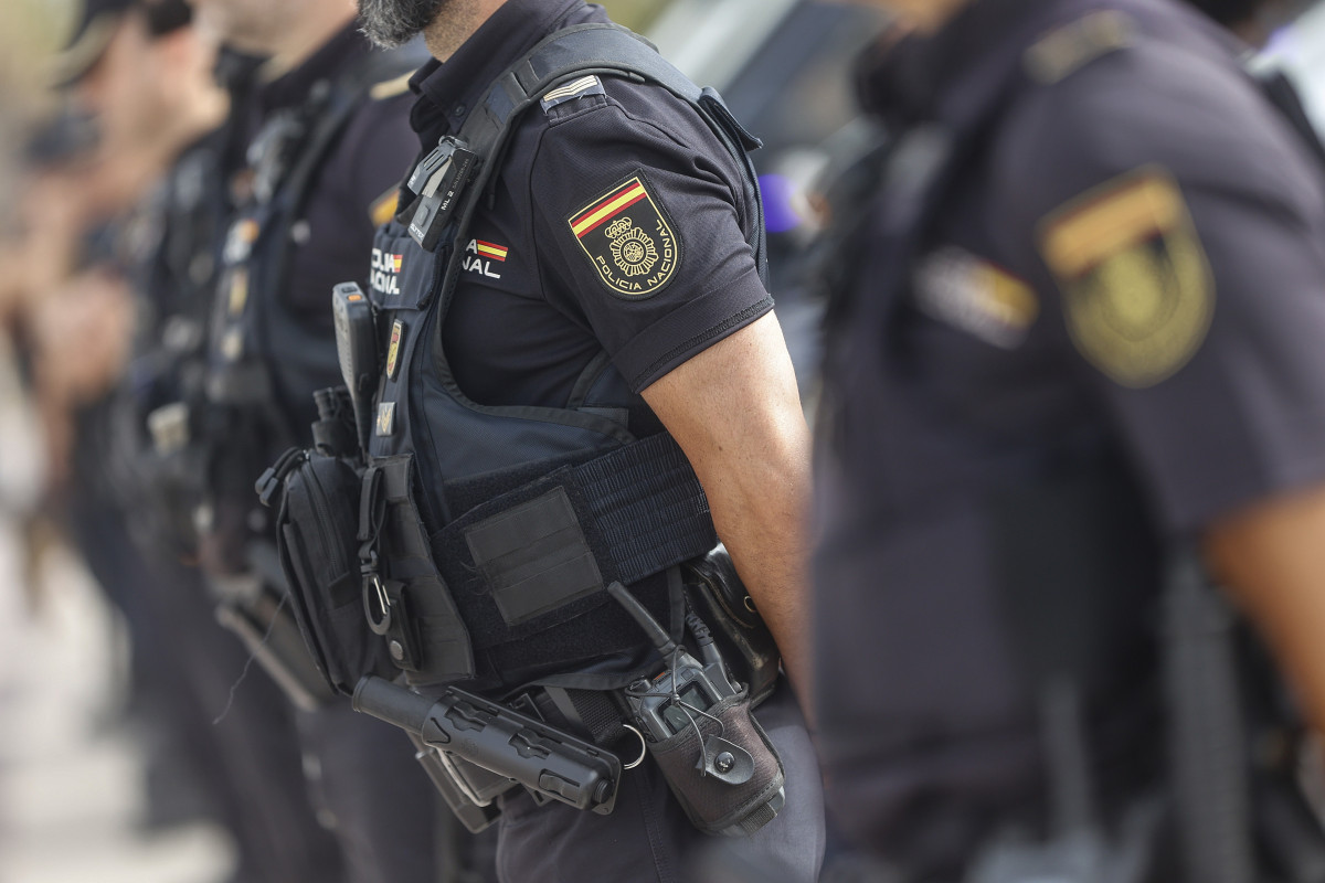 Agentes de policía durante la presentación de los policías que reforzarán la plantilla de la Policía Nacional en la provincia de Valencia durante la Operación Verano 2024, en el Paseo Neptuno, a